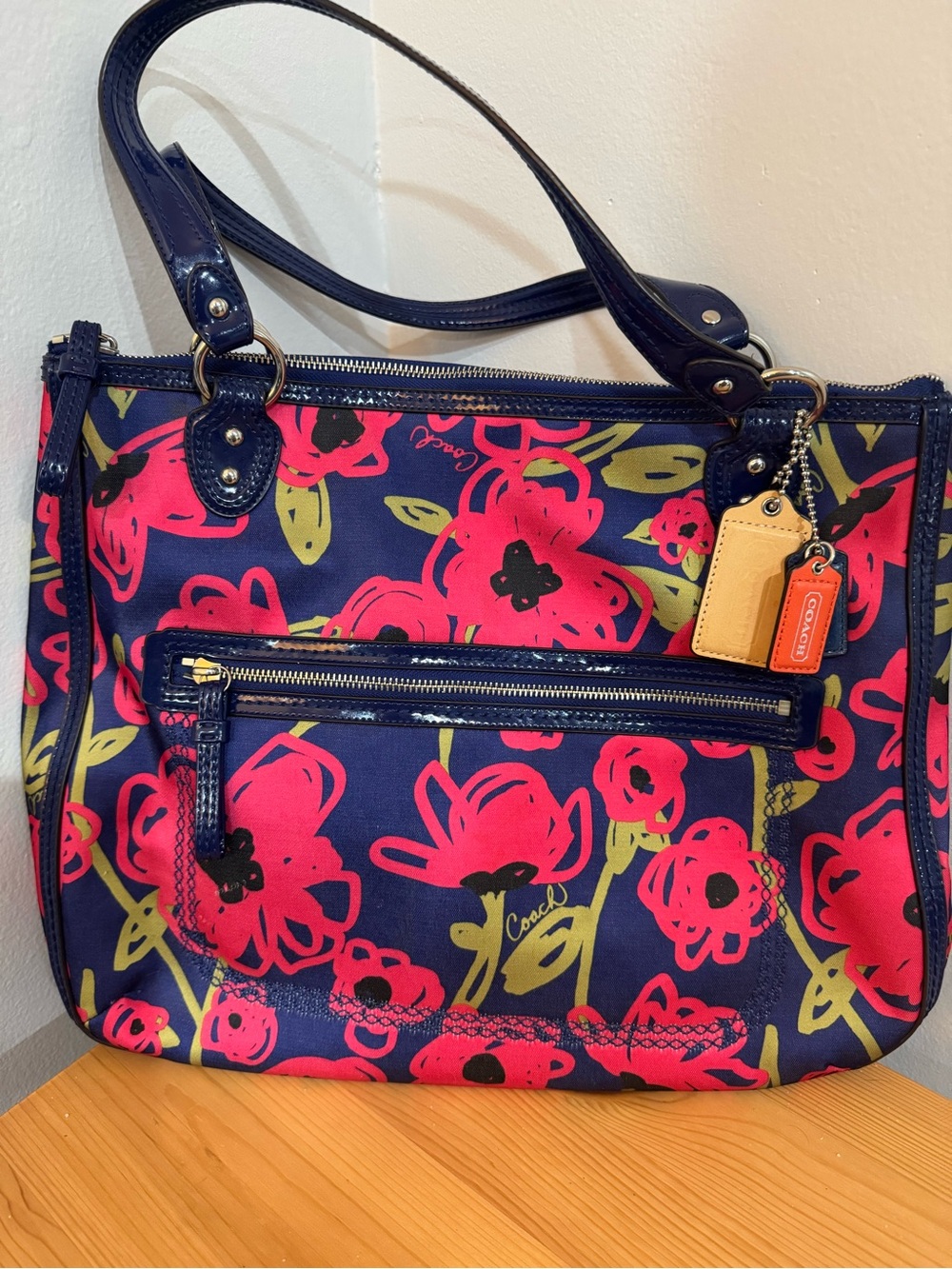 Coach Poppy Navy and Pink Tote Bag